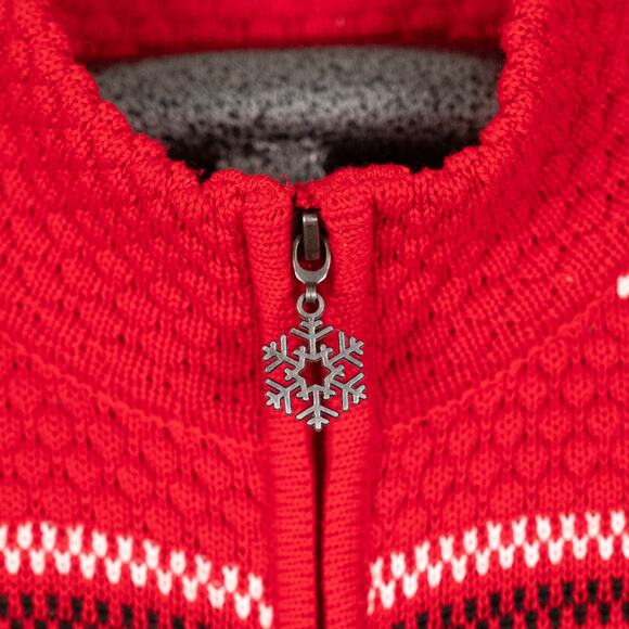 Women's Red Fair Isle Cardigan Sweater SZ XL Winter Holiday Snowflake Christmas - Picture 3 of 8